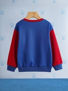 SHEIN | PAW Patrol Bluza z dzianiny raglanowej z okrągłym dekoltem i nadrukiem w kolorowe bloki dla chłopców, jesień/zima