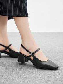 CUCCOO BIZCHIC Women's Square Toe Mid-Chunky Heel Slingback Pumps, Classic Black Minimalist Design, Suitable For Daily Commute, Work, And Casual Outings For Christmas Spring Shoes - Black - View 6