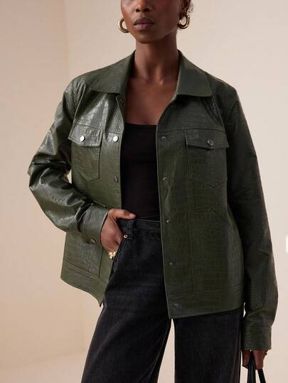 Lyxana Crocodile Print Personalized Open Front Lapel Long Sleeve Women Jacket