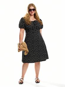 Solavibe Vestido De Talla Grande Con Estilo De Vacaciones Con Diseño De Flores, Estilo Midi, Verano - Multicolor - Ver 5