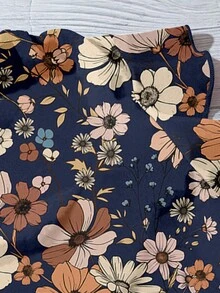 EMERY ROSE 女士休闲复古花卉图案衬衫，适合秋夏季 - 藏蓝色 - 查看 4