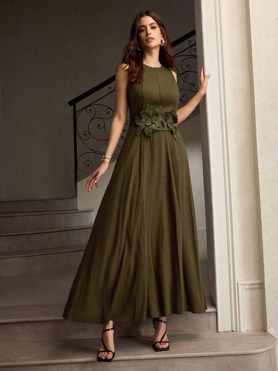 ZEYLAH ROBE D'ÉTÉ EN LIN COL ROND SANS MANCHES