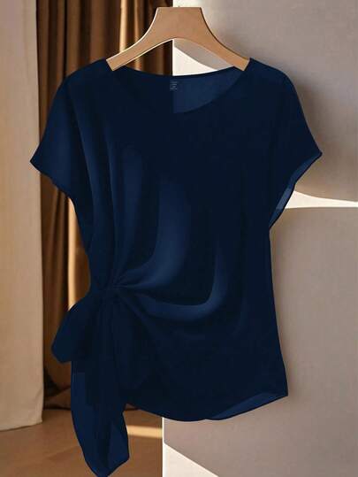 Franclia Plus Size Casual Flared Shoulder Sleeve Shirt, Spring/Summer Royal Blue Top Women Blue T Shirt Navy Blue Top Women Navy Blue Tops Dark Blue Tops