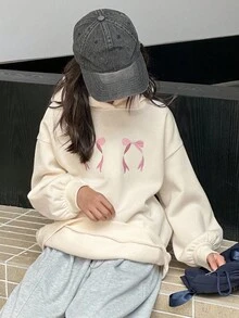 DAZY Tween Girl Knitted Sweatshirt With Thermal Lining, Butterfly Embroidery, Autumn - White - View 5