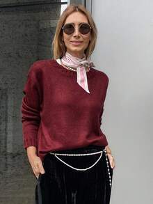 Vivie Lora 女士酒红色宽松圆领毛衣 - 紫色 - 查看 8