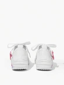 JNSQ A Pair Of Girls' White Bow Flat Breathable, Soft Lace-Up Running And Student Shoes Kids Sneakers - White - View 4