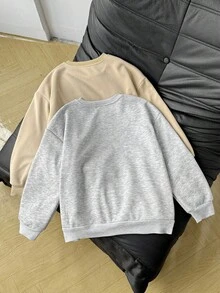 秋冬款 2 件套青少年女童休闲宽松舒适圆领套头衫 - 杏色 - 查看 2