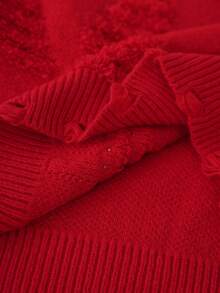 Louniche Women Crew Neck Long Sleeve Faux Pearl Decor Casual Pullover Sweater - Red - View 7