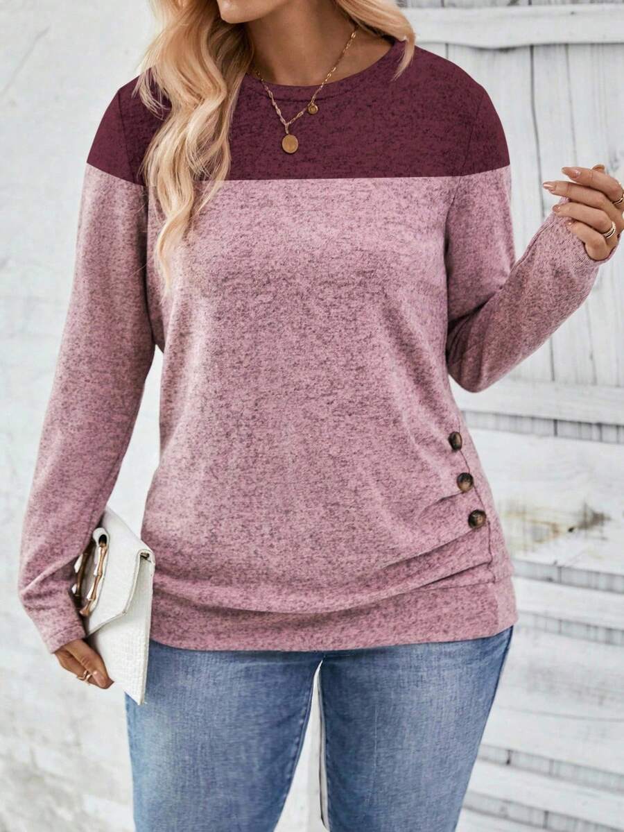 EMERY ROSE Áo thun tay dài cổ tròn màu trơn thời trang thường ngày cỡ lớn dành cho nữ - Nhiều màu - Xem 1