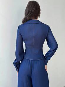 Firerie Damen einfarbige minimalistische Alltagsjacke mit Knopfdekor, Langarm, für Herbst/Winter - marineblau - Übersicht 11