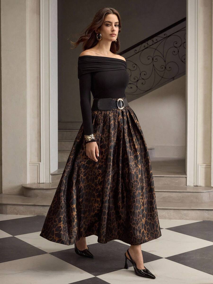 ZEYLAH Leopard Muster Business eleganter Schirm-Rock, Herbst/Winter - Verschiedenfarbig - Übersicht 1