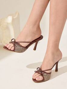 CUCCOO CHICEST 女士时尚优雅蝴蝶结装饰高跟凉鞋