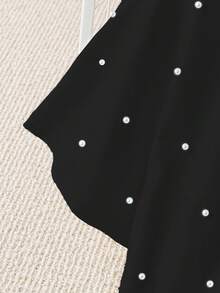 Franclia Camiseta blanca de cuello redondo con cuentas de moda, blusa de verano de manga corta con estilo - Negro - Ver 3