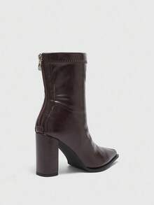 CUCCOO BIZCHIC Botas de tobillo con punta en color marrón chocolate | Cierre con cremallera lateral | Aspecto de cuero mate | Tacón de bloque de 2" | 2 pares, sintético premium - Marrón - Ver 8