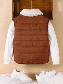 Young Boy Casual College Japanese And Korean Style Loose Splicing Lapel Vest Jacket,Kids Winter Warm Padded Coat For School Daily Travel And Sports - Brown - View 2