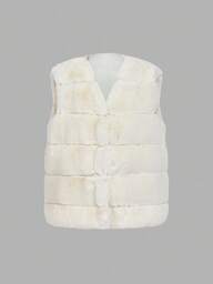 SHEIN MOD レディース フェイクファー ノースリーブジャケット、フェイクファーベスト 秋冬用