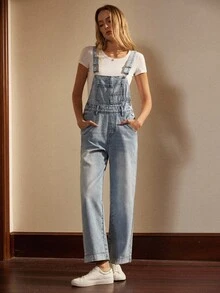 Écloséra 女士牛仔背带裤，适合夏季的时尚连体裤 - 淺色水洗藍 - 查看 1