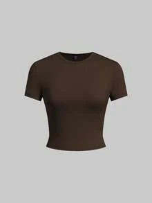 SHEIN EZwear Bộ 5 áo thun tay ngắn dáng ôm màu trơn cơ bản - Nhiều màu - Xem 4