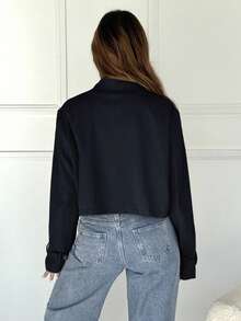 SHEIN EZwear Plus Size Casual Notched Collar Double-Breasted Black Windbreaker, Autumn/Winter