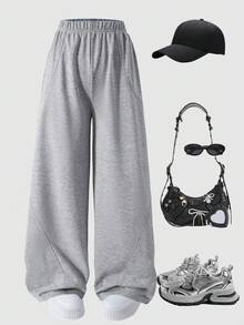 Sparklyn Tween Girls Loose Casual Basic Solid Color Design Chuns Pants, Suitable For Daily Commute, Leisure, Vacation, Gathering With Friends, Street Photography, All Seasons - Grey - View 7