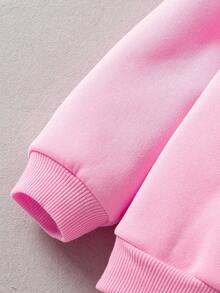 2 件套年轻女孩休闲百搭舒适字母和图形印花连帽运动衫和抽绳口袋慢跑裤套装，适合通勤、上学、日常、度假、运动、秋冬 - 粉色 - 查看 6