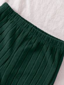 Sparklyn 2pcs/Set Girls Elegant Beaded Knit Ribbed Fluffy Puff Sleeve Top And Simple Knit Pants Casual Outfit, Autumn/Winter - Dark Green - View 6