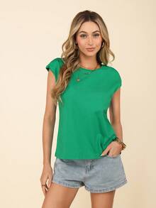 Coeurva Women's Solid Color Round Neck Batwing Short Sleeve T-Shirt