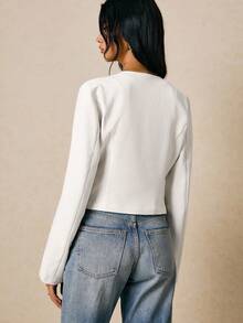 Poéselle 女士优雅纯色束腰衬衫 - 白色 - 查看 8