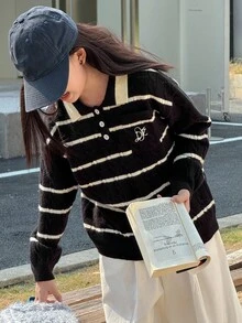 DAZY Tween Girls Turtleneck Striped Sweater, Fall - Black - View 6