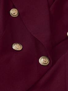 EMERY ROSE Fashionable Commuter Solid Color Double-Breasted Suit Jacket - Burgundy - View 5