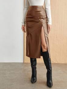 BizChic Chân váy màu nâu dáng bất đối xứng, xếp ly xẻ tà, hiện đại, thanh lịch, phù hợp cho công sở, đi làm hàng ngày, mang hơi hướng lãng mạn thập niên 90, thích hợp cho Giáng sinh, Năm mới, Ngày Valentine, Tiệc tùng, Bãi biển, Lễ tốt nghiệp, Thời trang, Lễ hội, Kỳ nghỉ, Khách dự đám cưới, Bữa ăn trưa, Sân bay, Nhiều dịp khác nhau. - màu nâu - Xem 8