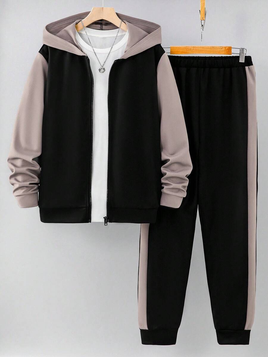 SHEIN Vacaura Set de 2 piezas Conjunto informal de bloques de color para adolescentes varones - Multicolor - Ver 1