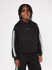 SUMWON Youth Boys Sporty Two Piece Outfit Side Stripe Hoodie Sweatpants Set With Centre Pocket Drawstring For School Daily Casual Wear Fall Winter - Black - View 7