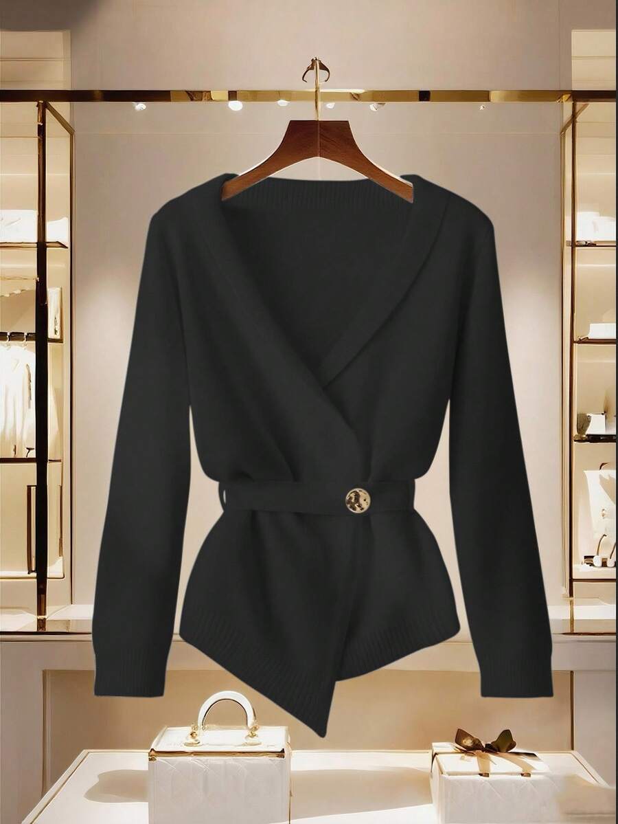 Franclia Unique Design Cardigan Sweater For Women - Black - View 1