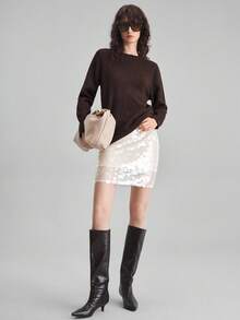 Ontre 2025新款羊毛混纺派对新年毛衣，女士冬季服装，百搭日常穿着，深咖啡色纯色宽松版型，商务/通勤皆宜，圆领，简约优雅，都市时尚，适合万圣节、圣诞节、婚礼、派对、节日、教师节等场合，舒适时尚的女士毛衣 - 咖啡棕 - 查看 4