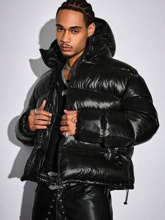 Street Life Men's Solid Color Hooded Raglan Sleeve Warm Winter Casual Coats, For Fall