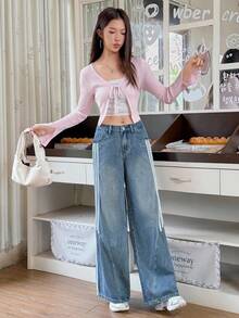 Rivivi Retro American Striped Wide Leg Jeans