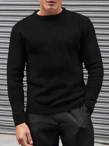 EURMUSE Suéter Básico De Color Liso Con Cuello Redondo Para Hombre - Negro - Ver 4