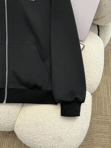 SHEIN 少女黑色毛绒连帽运动衫，保暖内衬夹克，适合女孩的秋冬服装 - 彩色 - 查看 3