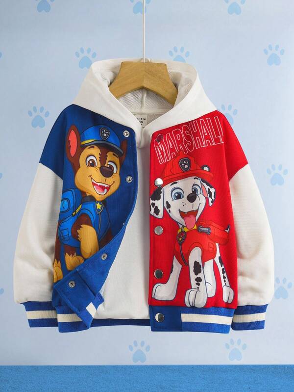 SHEIN | PAW Patrol Chaqueta de béisbol de ajuste holgado con gráfico de perro en bloques de color para niño, otoño/invierno