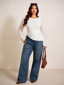 Elaquor Women Plus Size Asymmetric Hem Solid Color Long Sleeve T-Shirt, Minimalist Spring - White - View 1