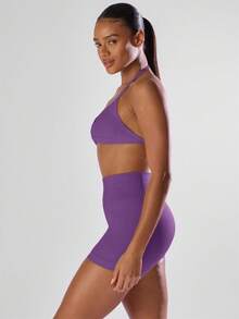 Musera Sport 纯色褶皱露背吊带运动文胸，舒适透气，适合健身房、跑步、俱乐部、板式网球、网球、匹克球、瑜伽、普拉提、日常休闲等运动。 - 紫色 - 查看 4