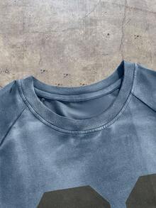 EASEVO Große Größen Herren Sommer Raglan Ärmel Säurewasch Pferde Muster Rundhals T-Shirt