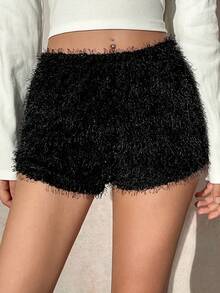 Ardnt Quần short cạp thấp chất liệu lông nhân tạo cao cấp phong cách Gothic thời trang thu đông dành cho nữ - màu đen - Xem 5
