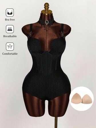 Amplova Plus Size Women's Sexy Low-Cut Waist Shiny Fabric Jumpsuit, Halloween