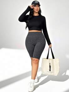 Auralis Athleisure 女式加大码网眼运动短裤、紧身短裤、瑜伽短裤、冬季女式运动短裤、女式慢跑裤、冬季女式运动服 - 深灰色 - 查看 5