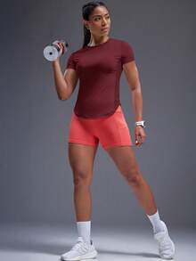 Powerista Solid Curved Hem Sports Tee Gym Women Shirts