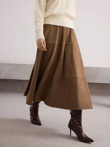 Heiryn French Retro Hazy Suede-Like High Waist Slimming A-Line Skirt - Brown - View 7
