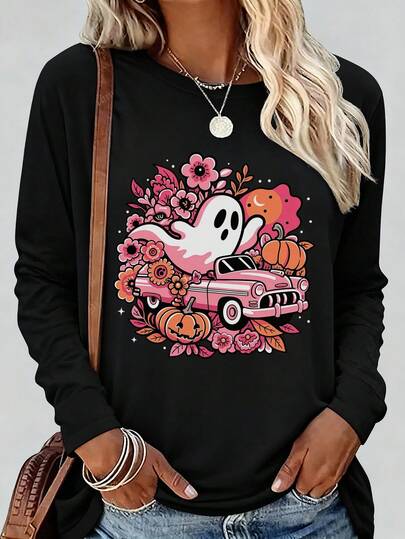 Glissea 女士万圣节鬼车南瓜印花 T 恤