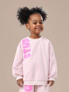 SUMWON Girls Two Piece Sweatshirt Sweatpants Wear Set Cozy Matching Winter Casual Streetwear Drawstring Elastic Ankle Kids Fashion Outfit - Baby Pink - View 3